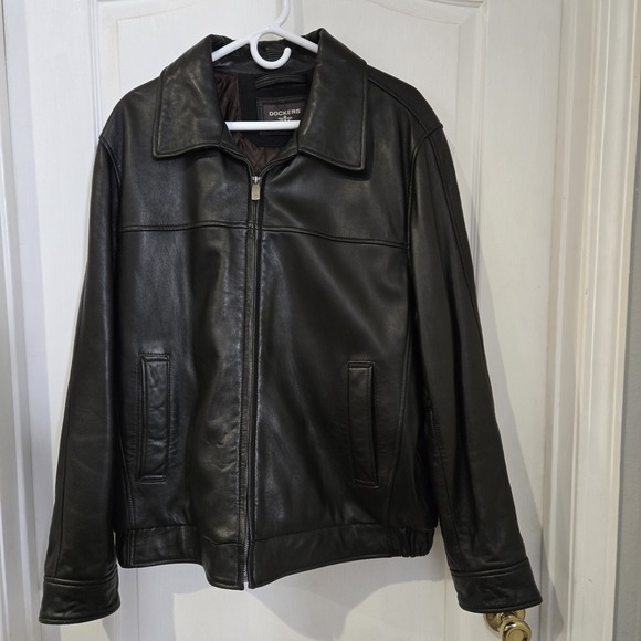 Dockers Jackets & Blazers - Dockers Genuine Leather Jacket Mens Large Black Full Zip Motorcycle
